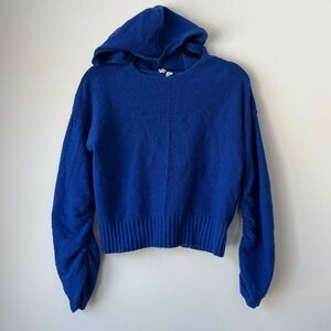 Anthropology Moth Womens Zurich Knit Ruched Sleeves Hooded Sweater Blue XS